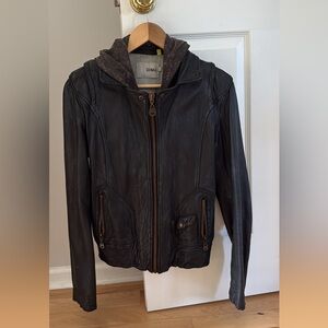 Doma Black Leather Jacket with Hood